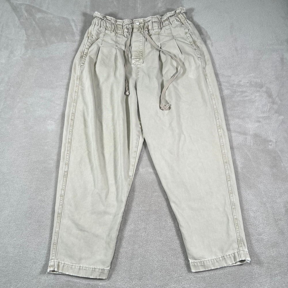 Free People Margate Pleated Trousers Women's Medium Khaki Paperbag Waist Tapered